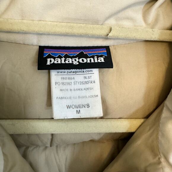 Patagonia Toggle Down Jacket Womens Medium Tan Puffer Insulated Organic Cotton - Picture 8 of 9